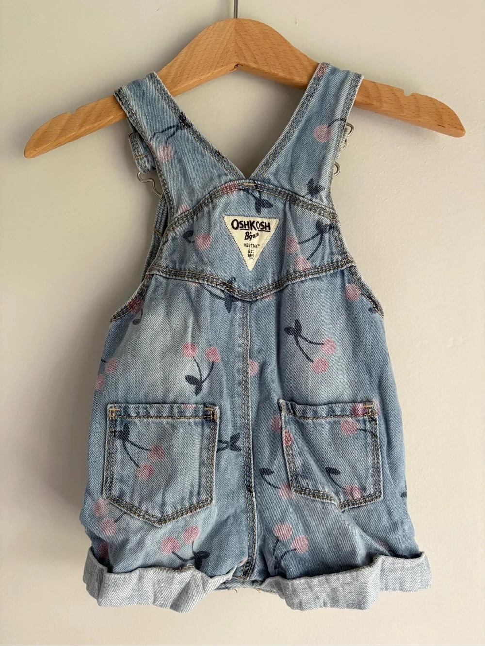 OshKosh B'gosh Light Blue Denim Cherry Print Shortalls